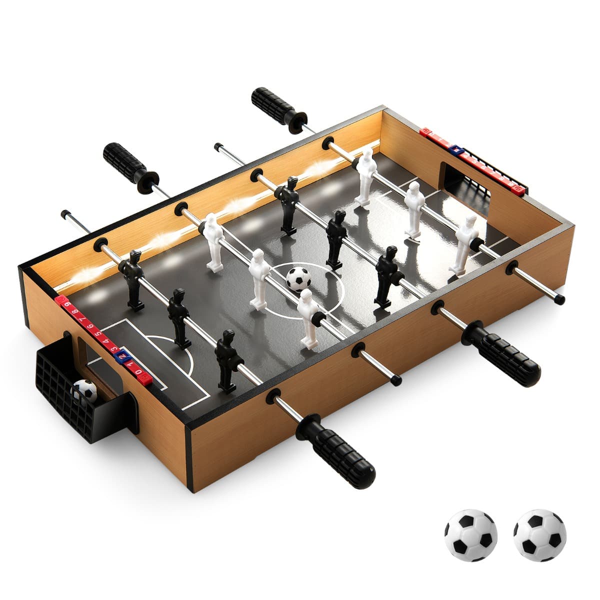 CostwayMini Baby-Foot de Table de 51cm avec LED Peu Encombrante avec Poignée Antidérapante 2 Ballons de Football Figurines Réalistes pour Fête
