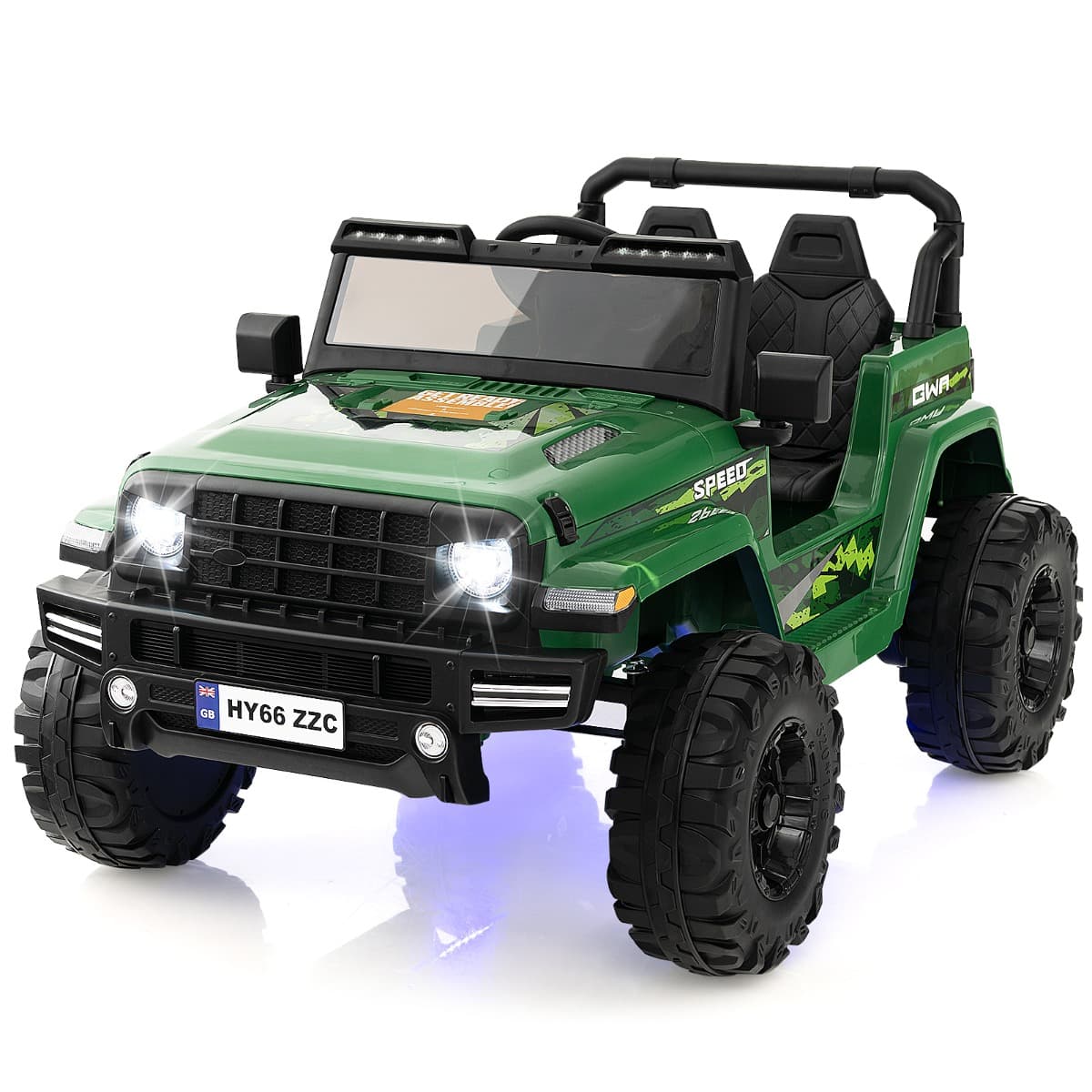 Costway24V Voiture Électrique 2 Places Enfants avec Télécommande 2,4G Musique LED Démarrage Lent 2 Vitesses Charge 35kg pour 3-8 Ans+ Vert